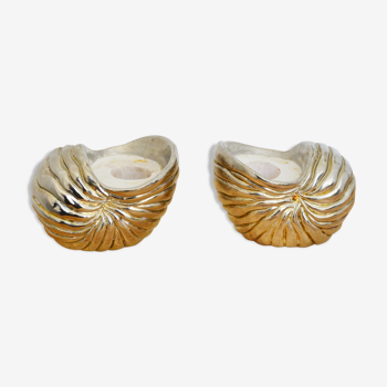 Pair of silver metal seashell candlesticks 60