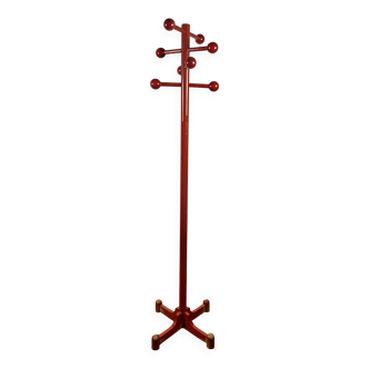 Postmodern coat rack in red lacquered beech, Italy, 1980s