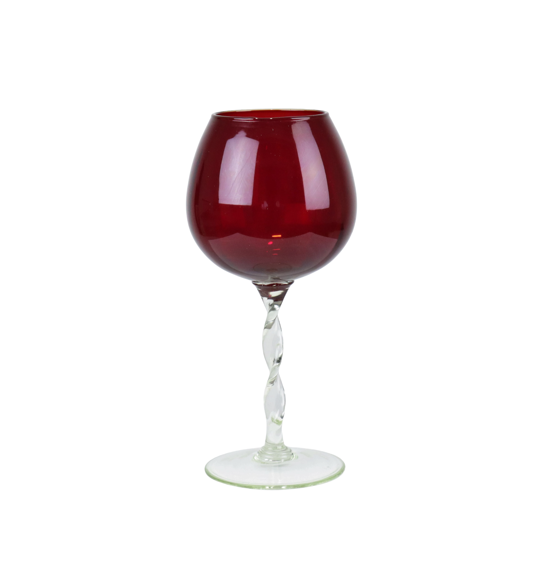 Vintage red glass brandy glass cup mouth blown italy 33cm