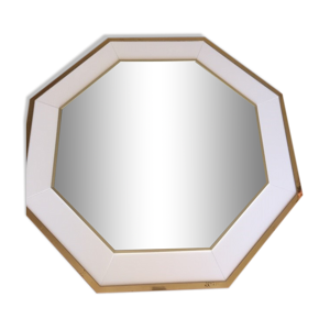Miroir octogonal blanc et doré ancien