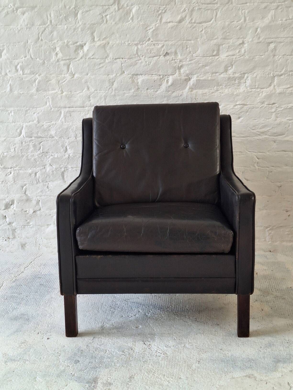 Danish mid century dark brown leather lounge chair, 1960s