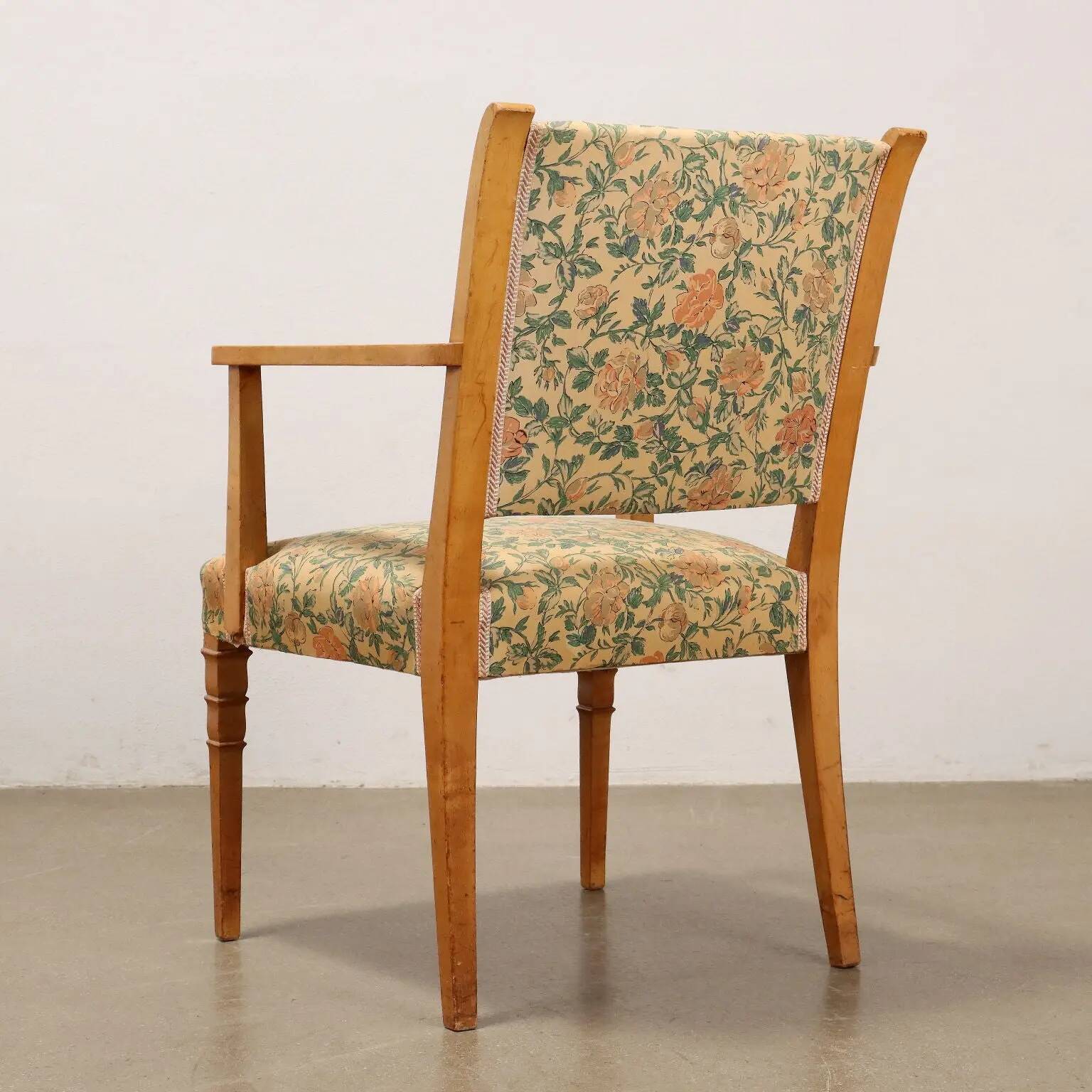Pair of vintage armchairs from the 1950s in wood and fabric, Italy.