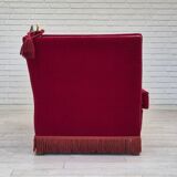 1970s, Danish drop arm "Spanish" sofa, original condition, cherry red furniture velour.