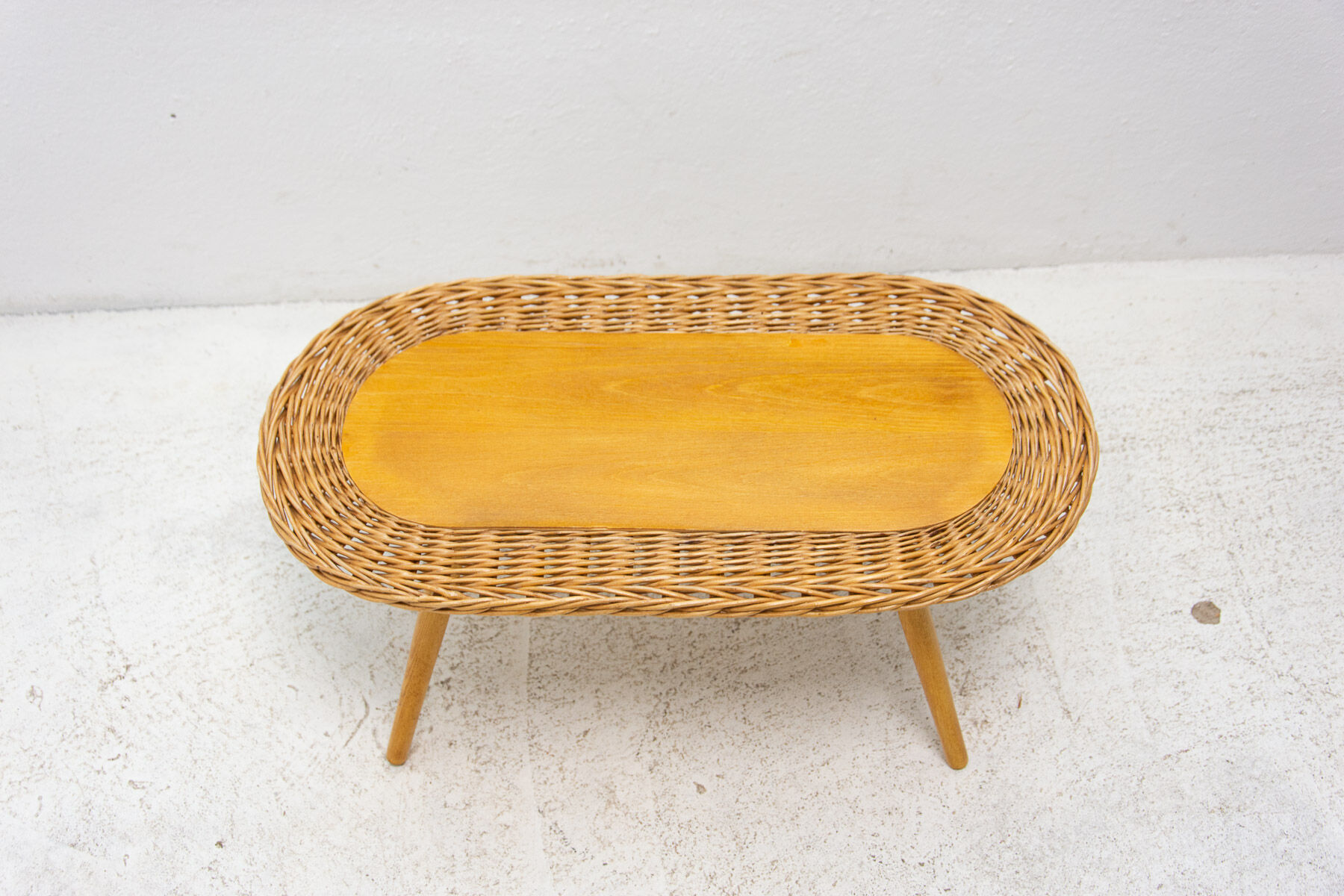 Mid century rattan stool by Jan Kalous for ÚLUV, 1960´s, Czechoslovakia