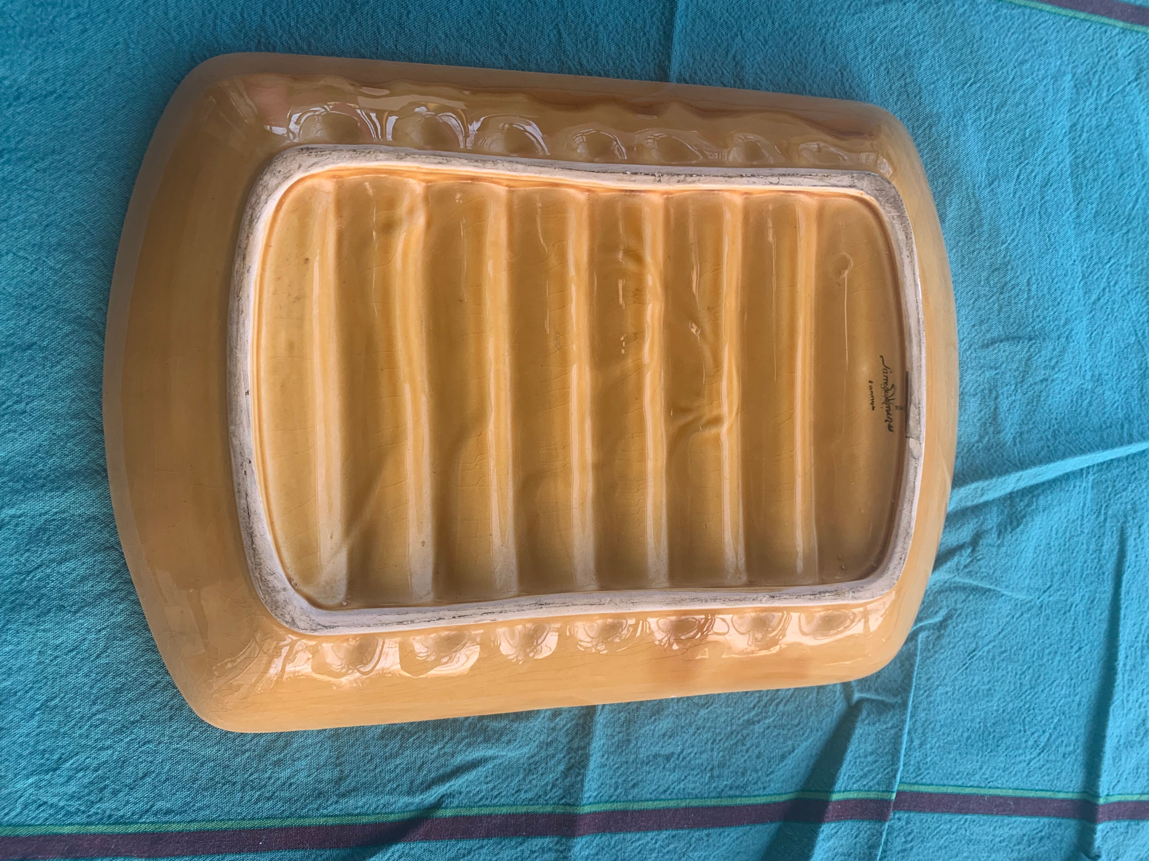 Dish for asparagus, slurry, glazed ceramic yellow sarreguemines France vintage