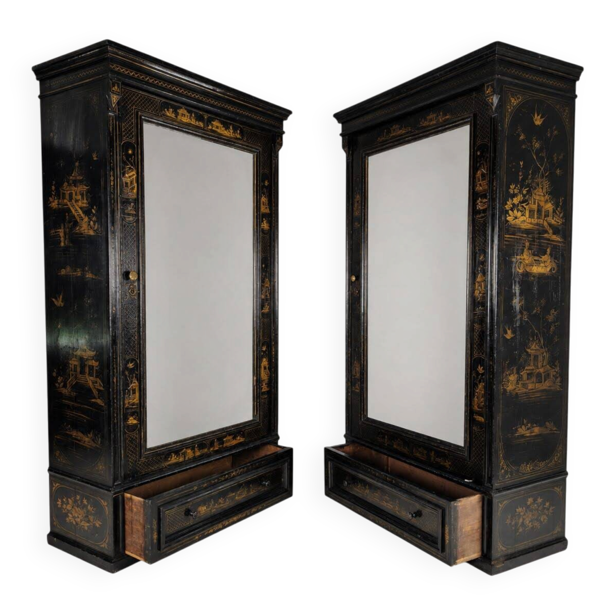 Pair of Chinoiserie Linen Cupboards / Wardrobes 19th Century