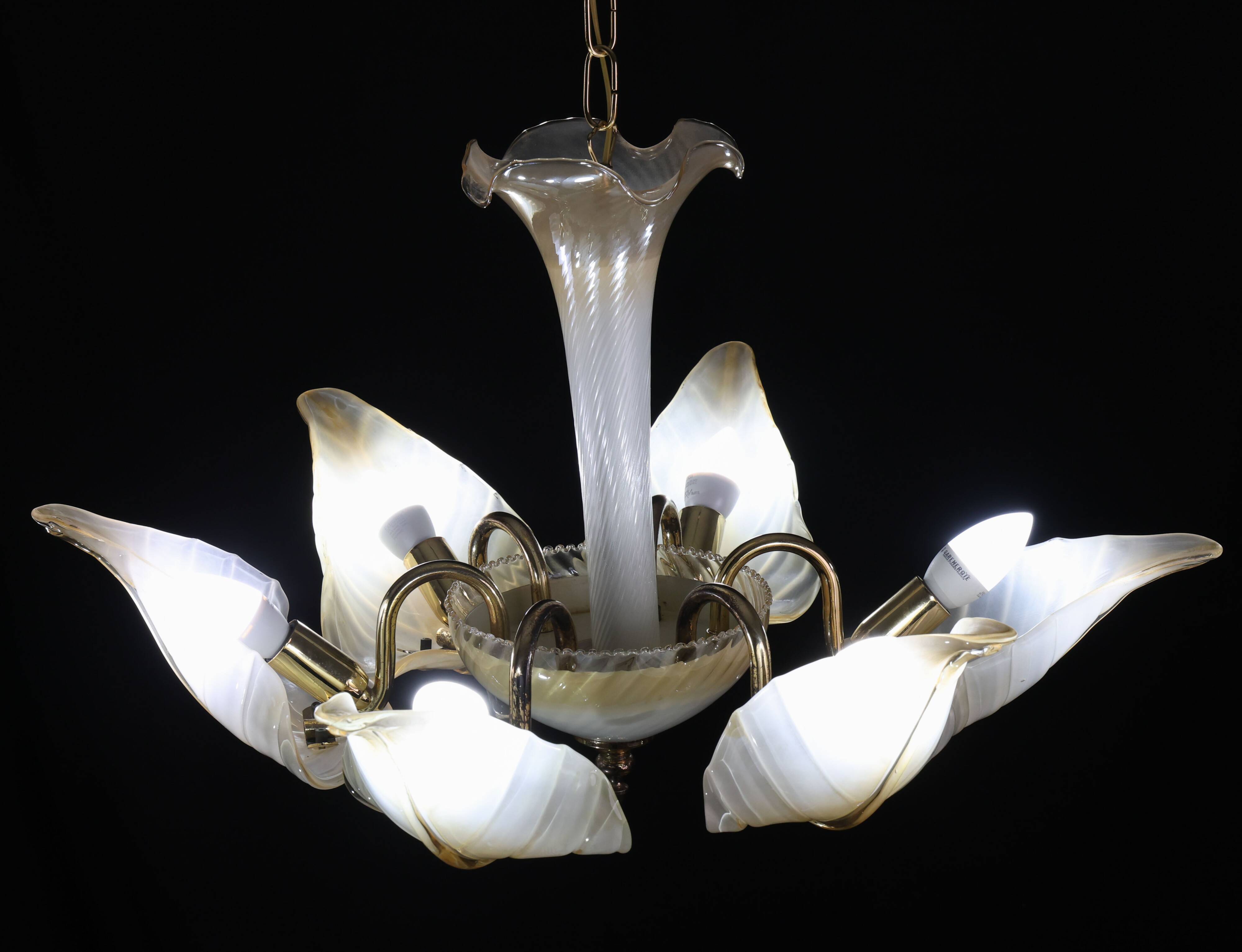 Exceptional Vintage 6-Light Gold Murano Glass Chandelier