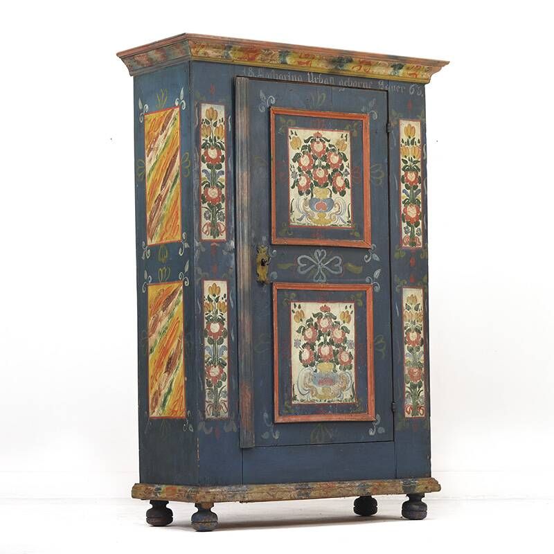 Cabinet de mariée en folk art peint antique de ferme rustique 1863