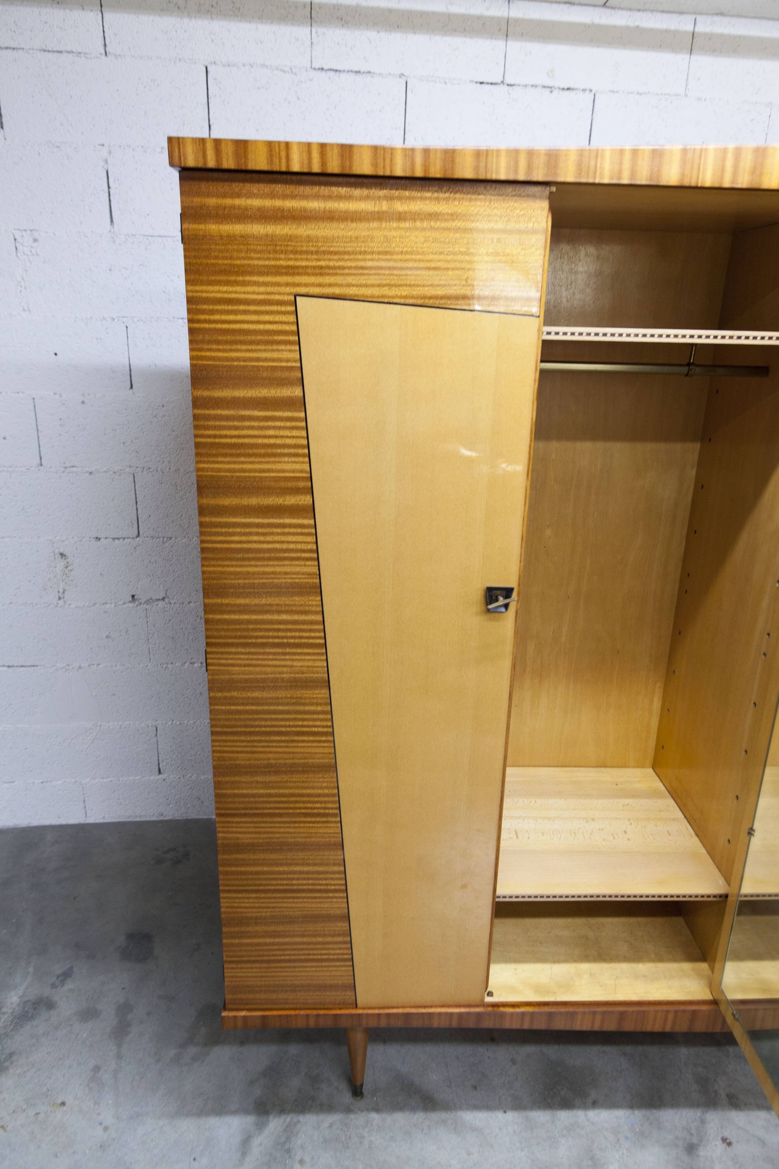 1960 Scandinavian wardrobe, atypical blond wood varnished, 4 doors 3