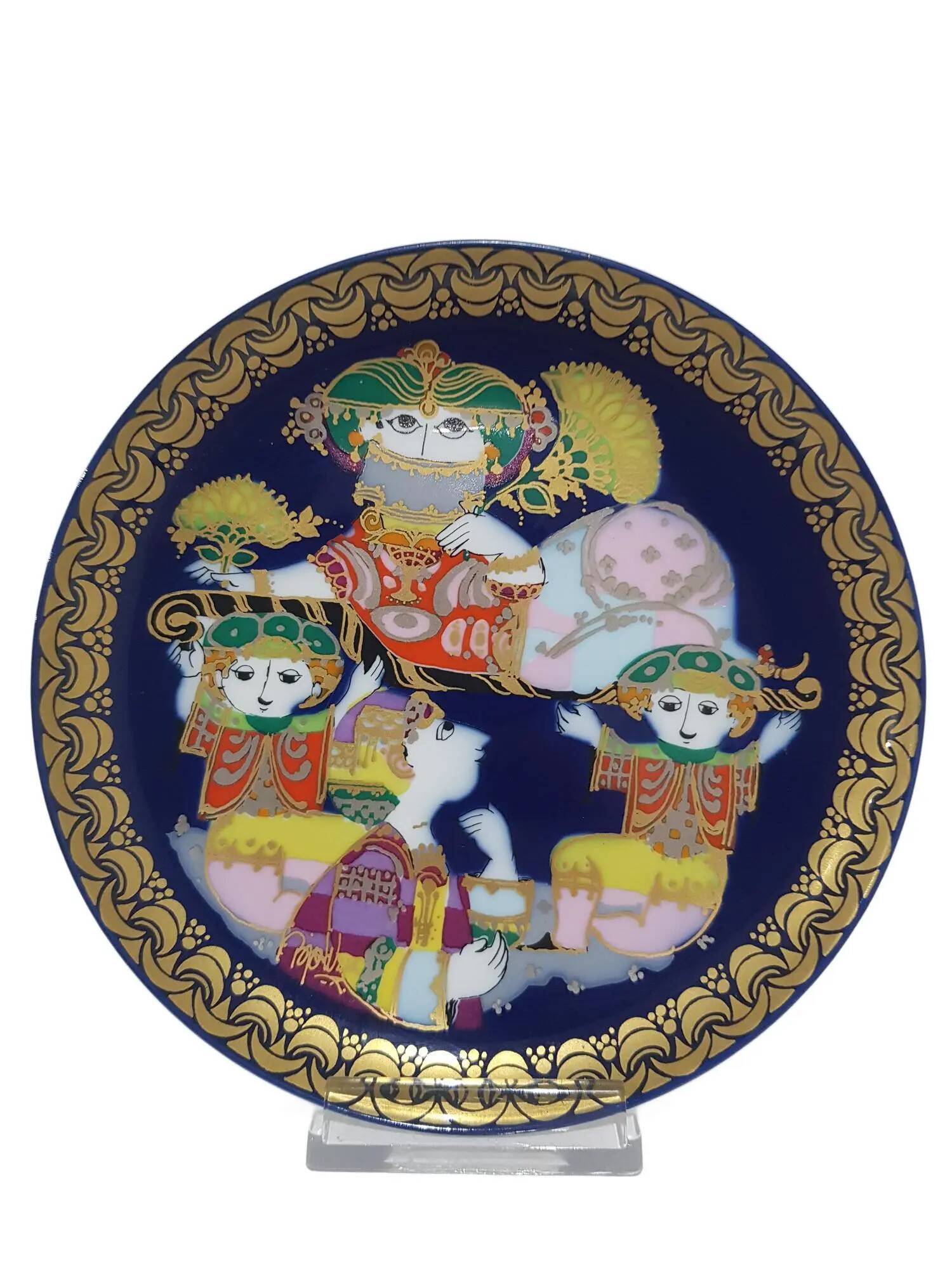 Alladyn plate no. VI, cobalt gold porcelain, design by B. Wiinblad, Germany, 1980s