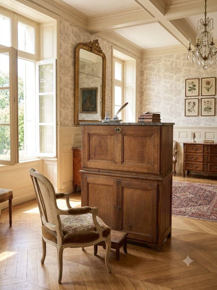 Secretary in walnut, late 19th century to early 20th century.