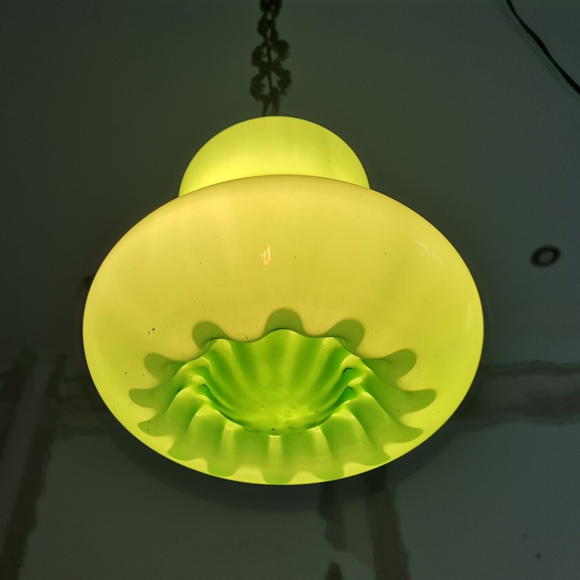 Mid-century portuguese green opaline glass hanging lamp 1960s
