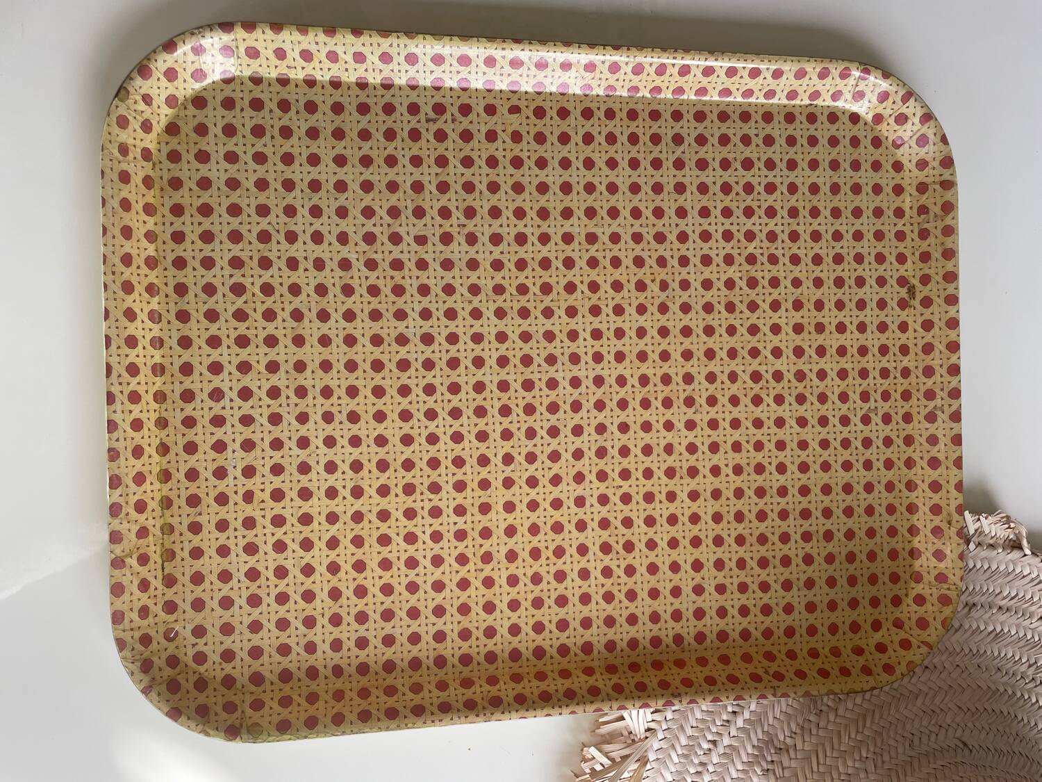 70s tray in fiberglass imitation rattan