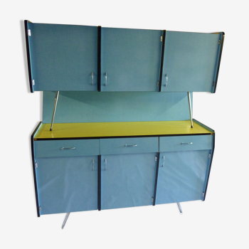 Buffet en formica jaune et bleu