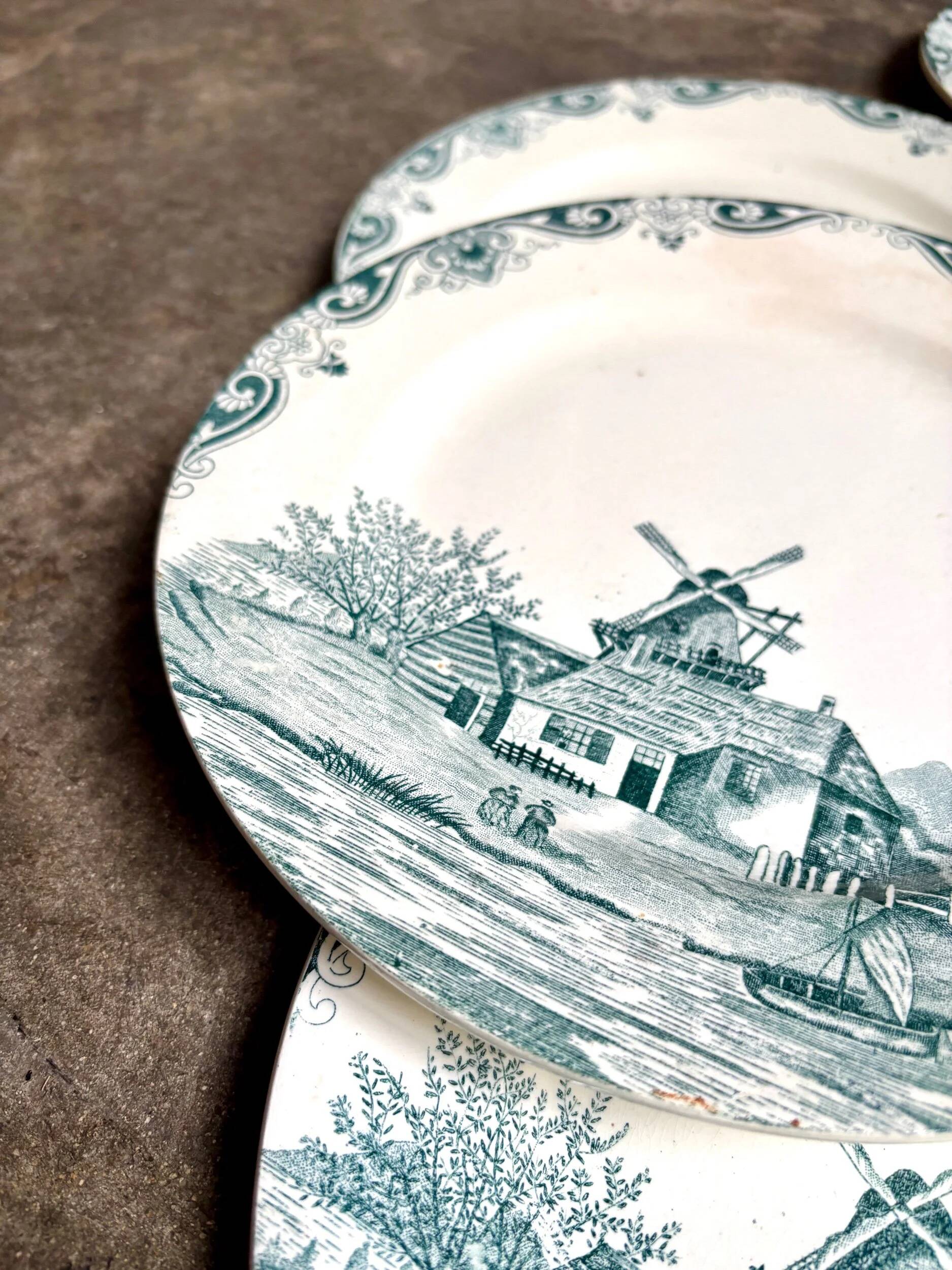 6 flat plates No. 1 Salins in iron earth, "Delft" service