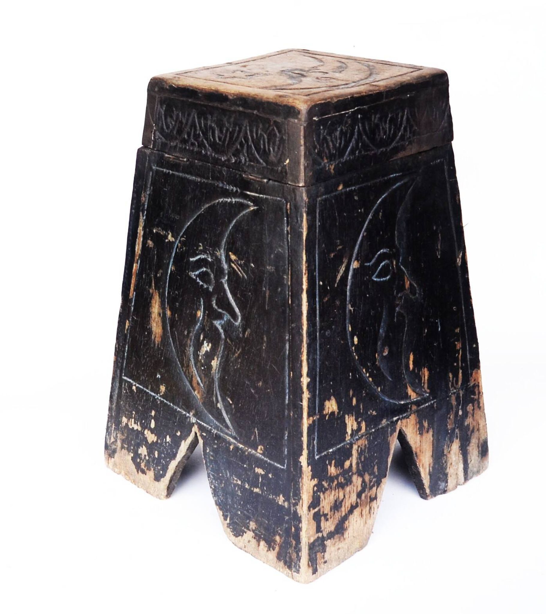 Antique Mystical Moon Stool / Step Stool / Secret Storage Box, circa 1900