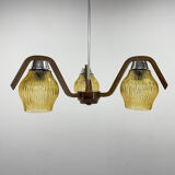 Mid-century Wood & Glass Chandelier by Dřevo Humpolec, 1960's