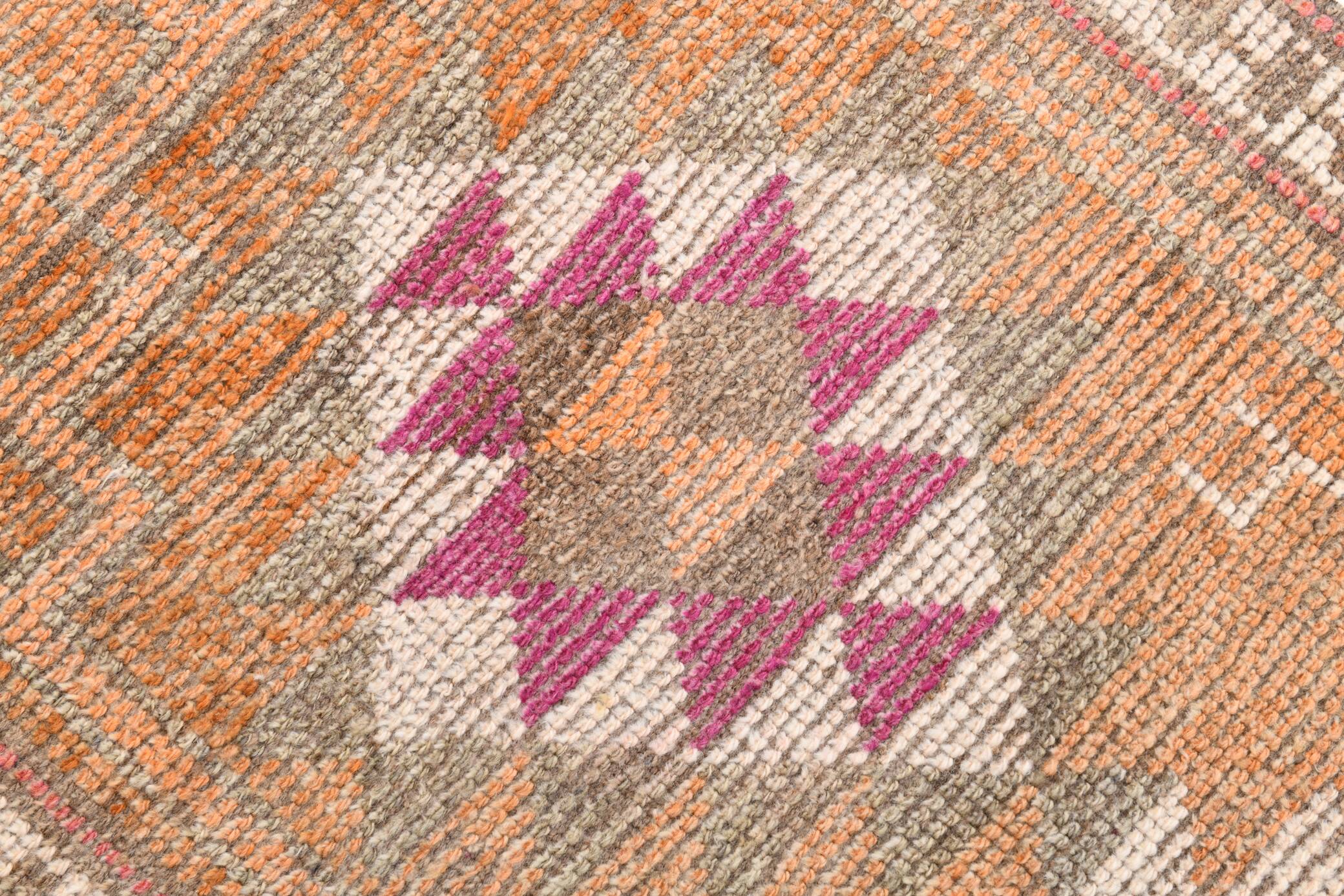 3x13 Orange Beige Vintage Runner Rug, 78x404Cm SK 6391