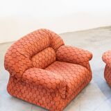 Vintage living room, club style, composed of a 3-seater sofa and 2 armchairs, 1970s