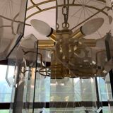 Vintage ceiling light with 6 arms in transparent glass and chrome metal, Kalmar style from the 1960s.