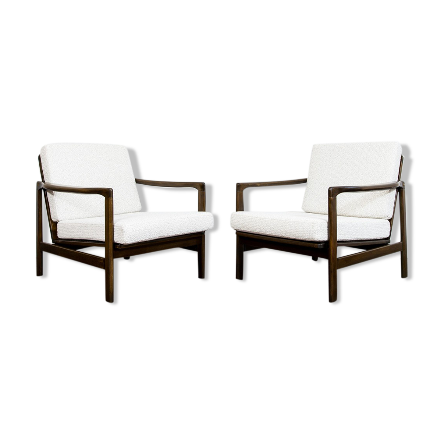 Pair of Restored White Grey B-7522 armchairs by Zenon Bączyk, 1960’s