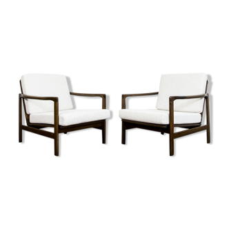 Paire de fauteuils B-7522 gris blanc restaurés par Zenon Bączyk années 1960