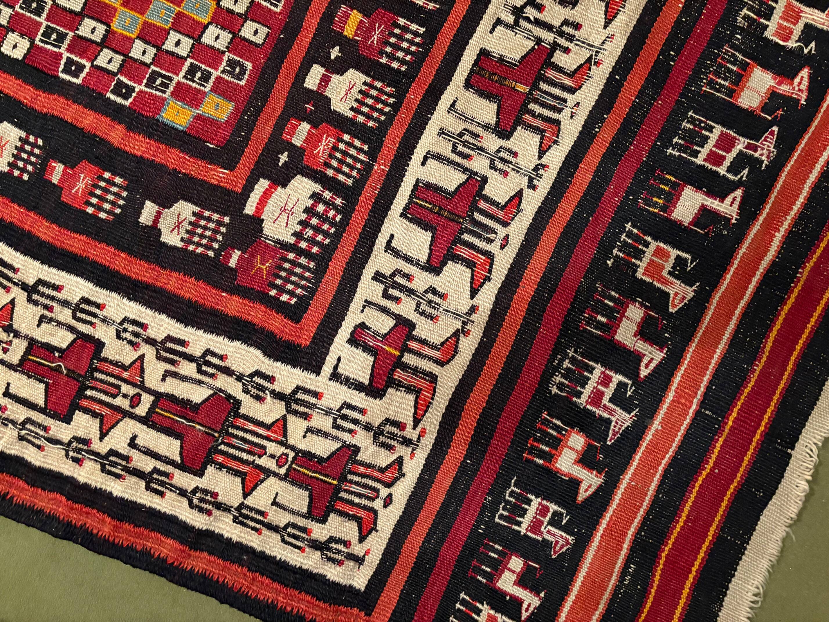 Vintage ethnic Margoum rectangular rug with patterns, 1970s.