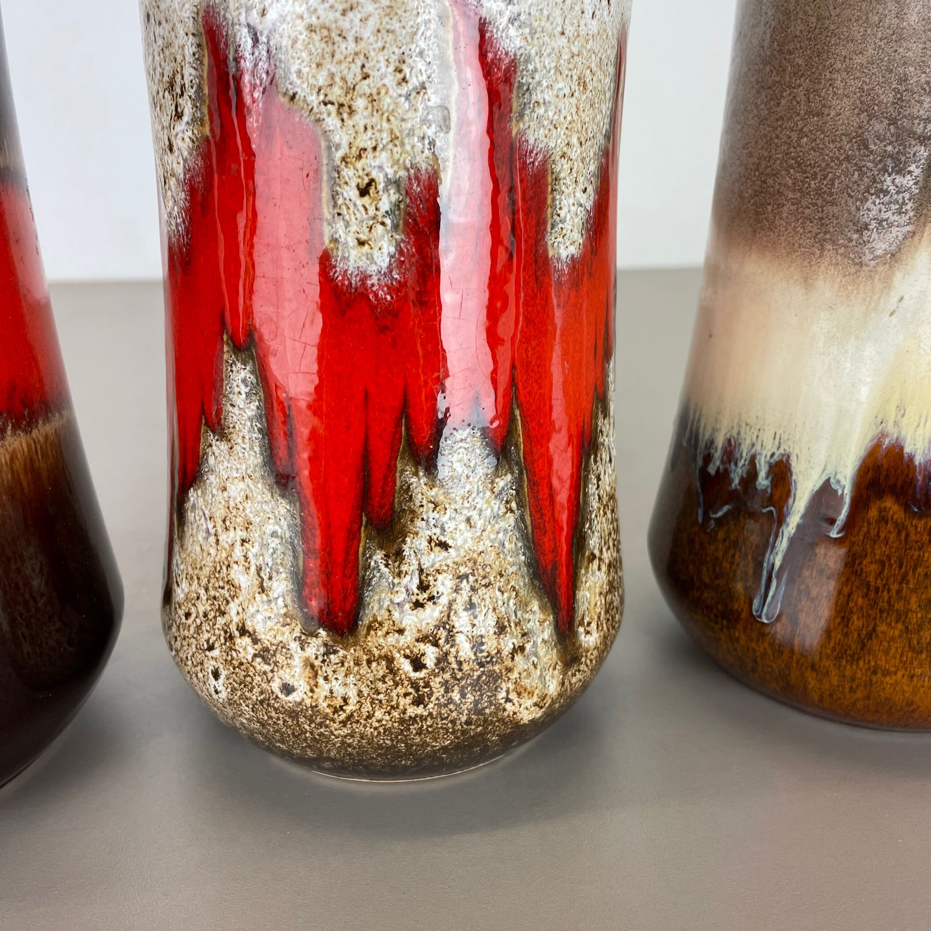 Set of three Vintage Pottery Fat Lava Vases Made by Scheurich, Germany, 1970s