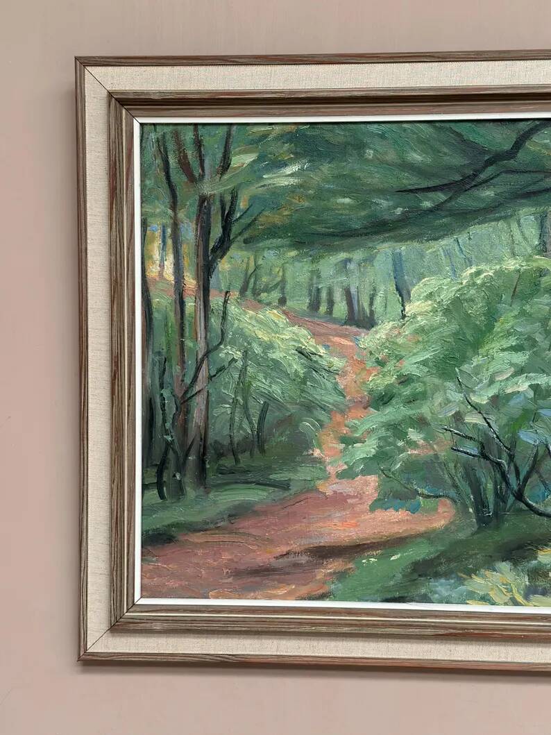 Original Swedish Oil on Canvas – "Path through the Forest" by H.J. Larsson – Signed, Vintage and Framed – 70 x 50 cm (27.5 x 19.6 inches)