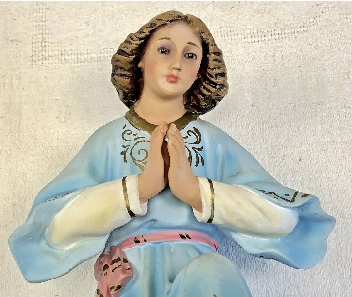 Large altar angel 42.5 cm plaster church statue sulphide eyes XIX