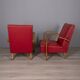 Pair of vintage 1950's armchairs in red leather, italian design