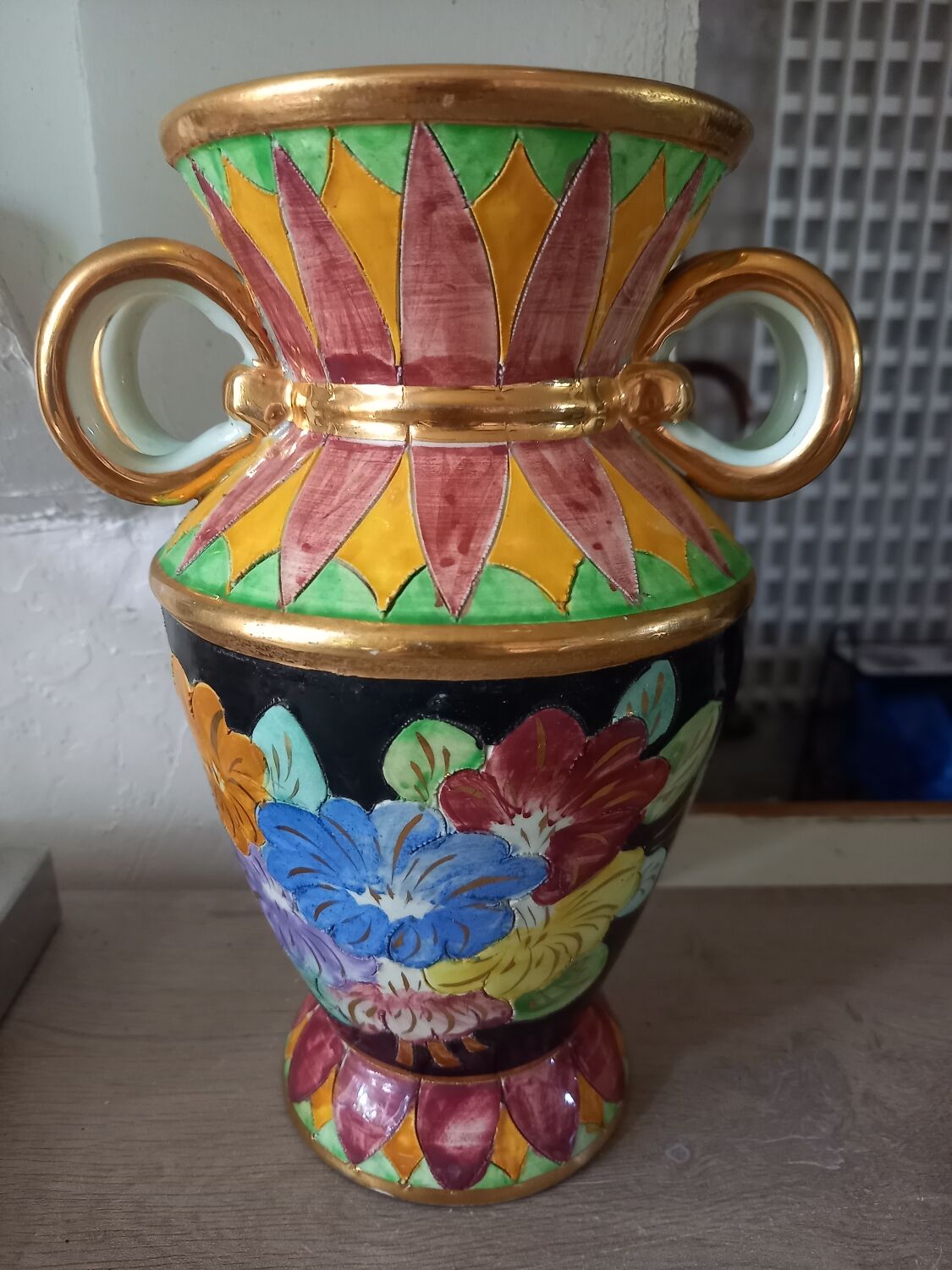 Enamelled ceramic vase from Monaco signed numbered vintage