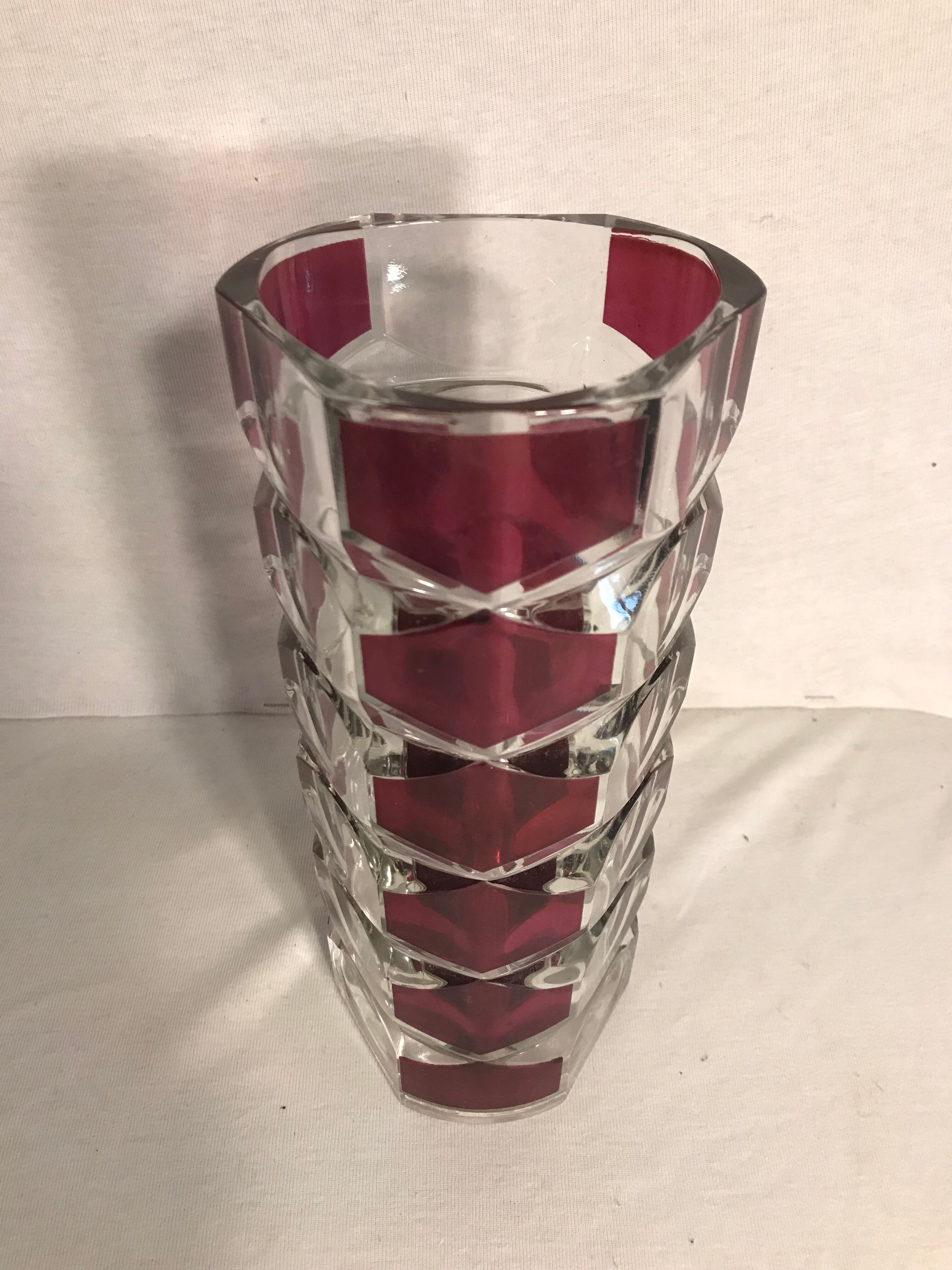 Old molded glass vase rose violet style art deco decoration vintage