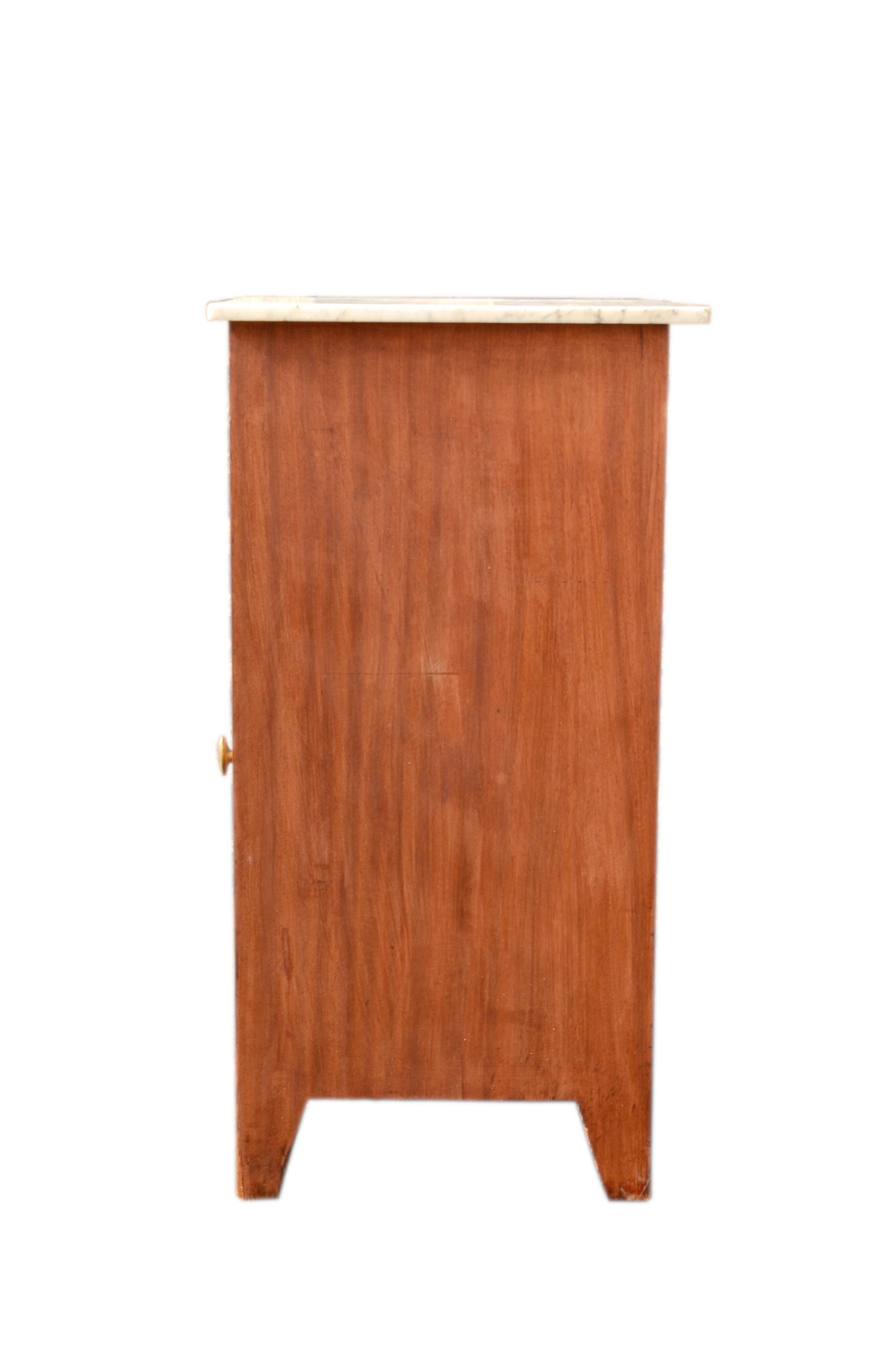 Solid wood confiturier, marquetry door, and marble top, 40x42x80cm.