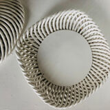 Covered basket in woven ceramic and fruit slip.