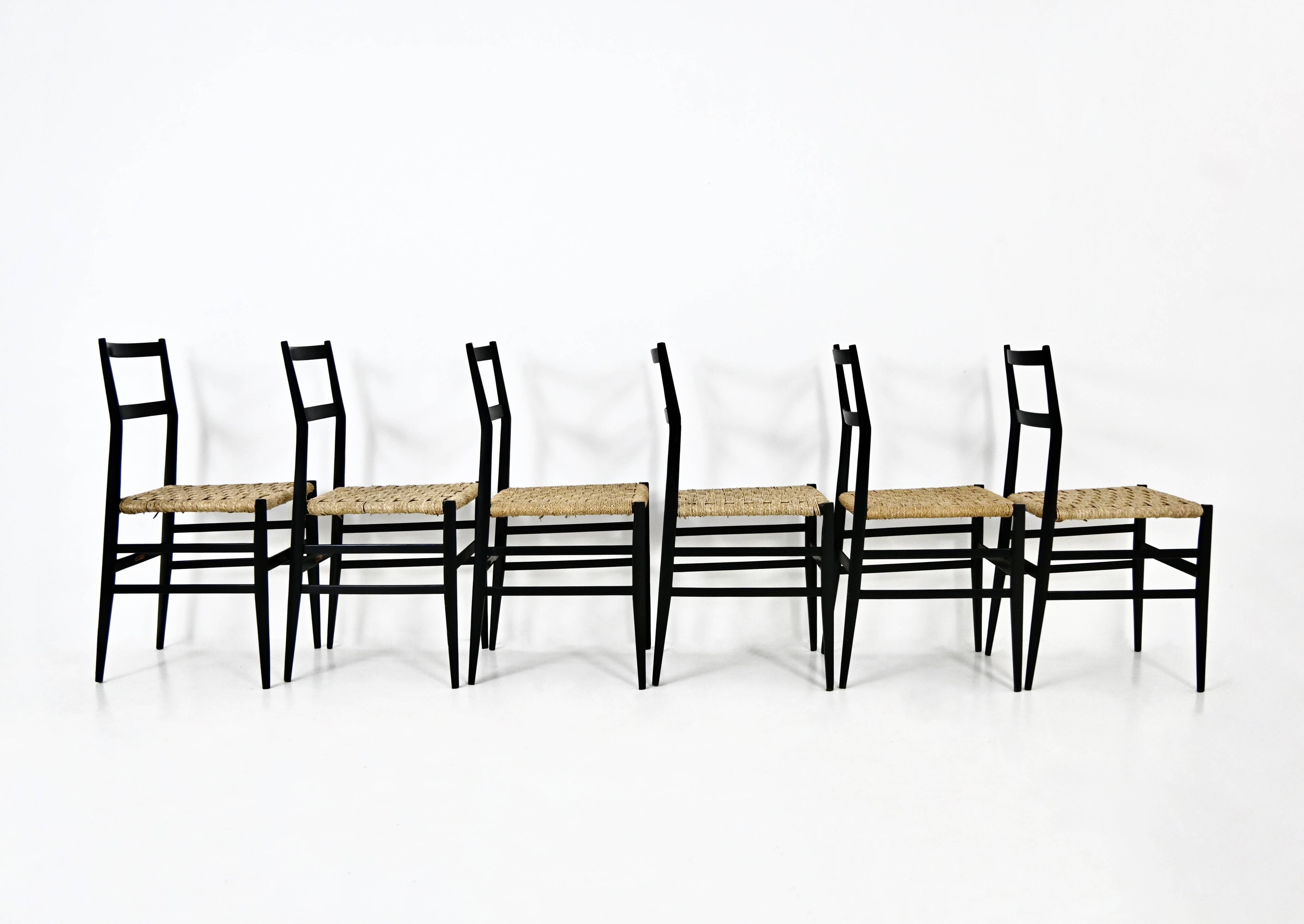 Set of 6 “Superleggera” Chairs by Gio Ponti for Cassina, 1950s