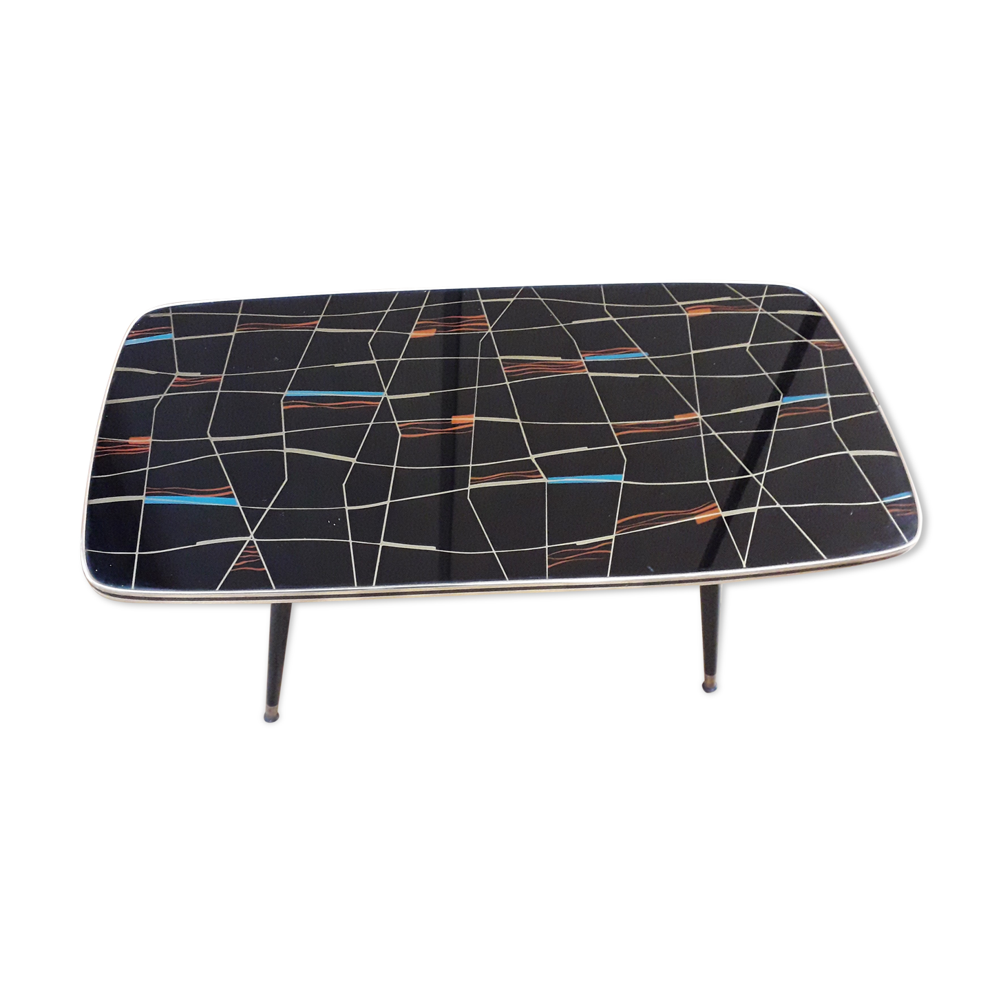 Formica foot compass/glass platter coffee table - vintage 1960