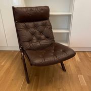 Chaise pliante « Uno » en cuir marron par Ekornes, Norvège, années 1970
