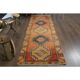 1970s vintage Turkish Oushak handmade wool cotton orange runner rug 103x330