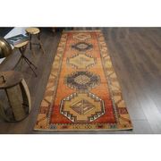 1970s vintage Turkish Oushak handmade wool cotton orange runner rug 103x330