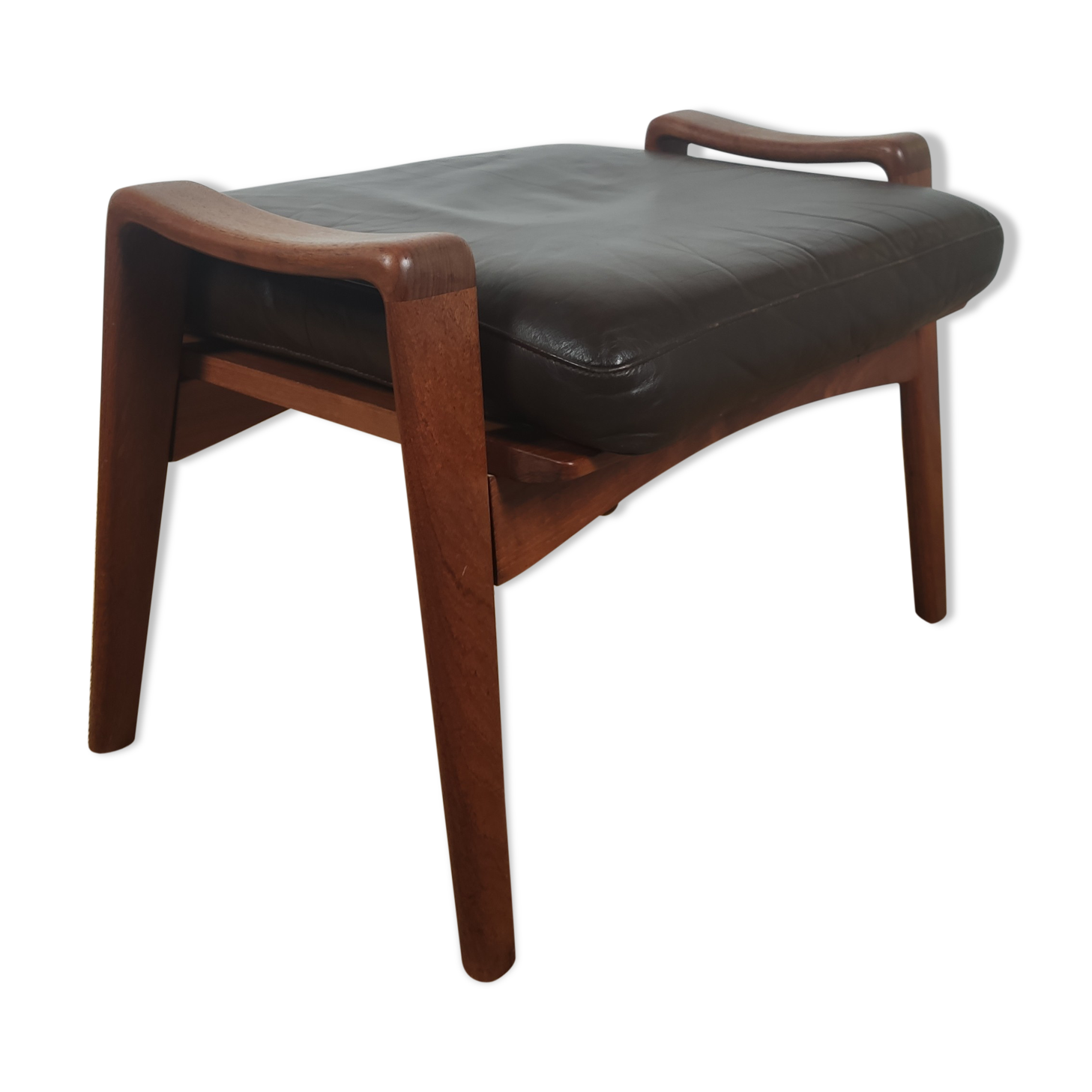 Leather and teak footrest Arne Wahl Iversen, Denmark 1960