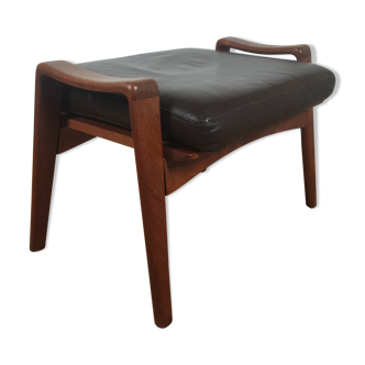 Leather and teak footrest Arne Wahl Iversen, Denmark 1960