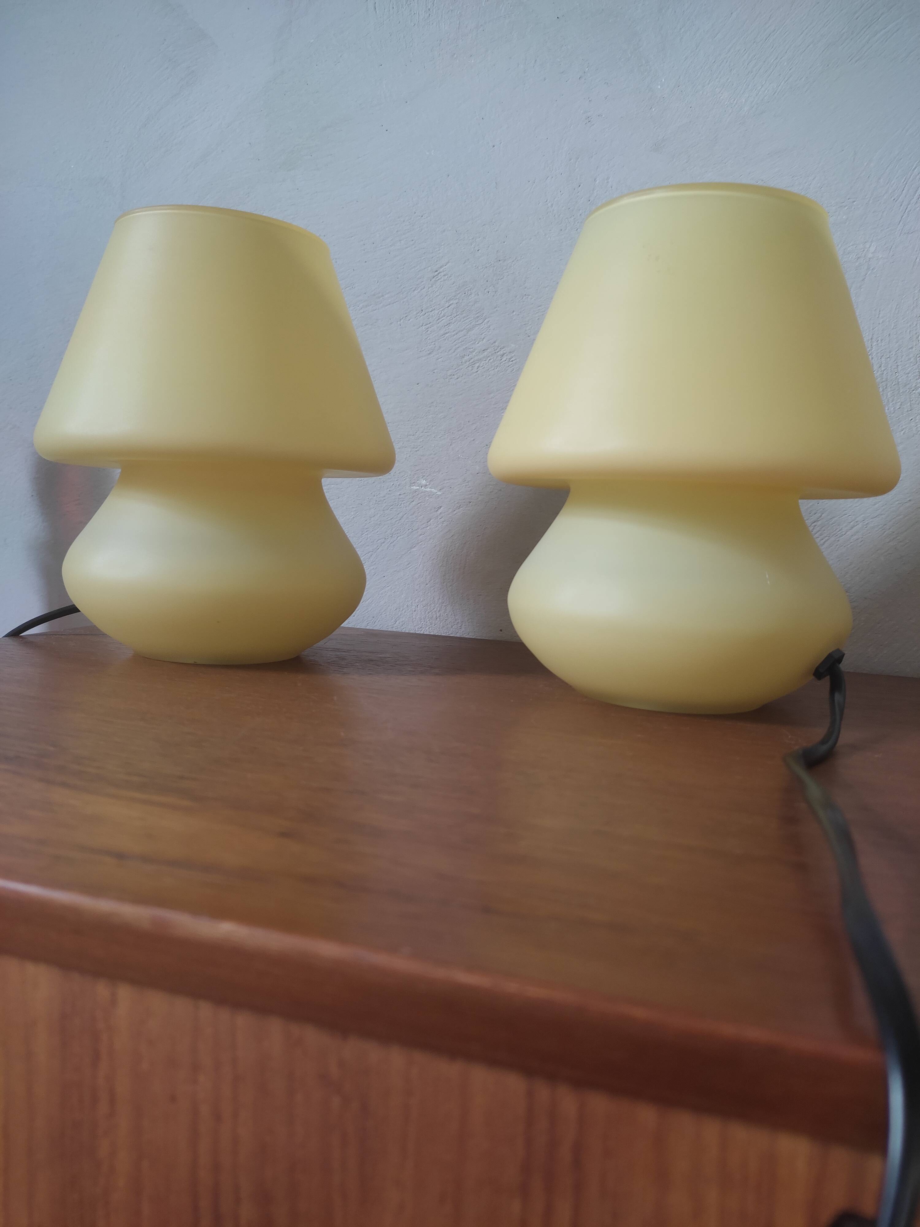 Pair of mushroom glass bedside lamps