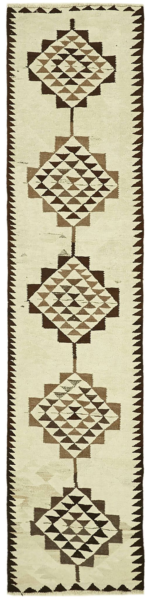 Turkish Handwoven Vintage Herki Kilim 85 cm x 338 cm