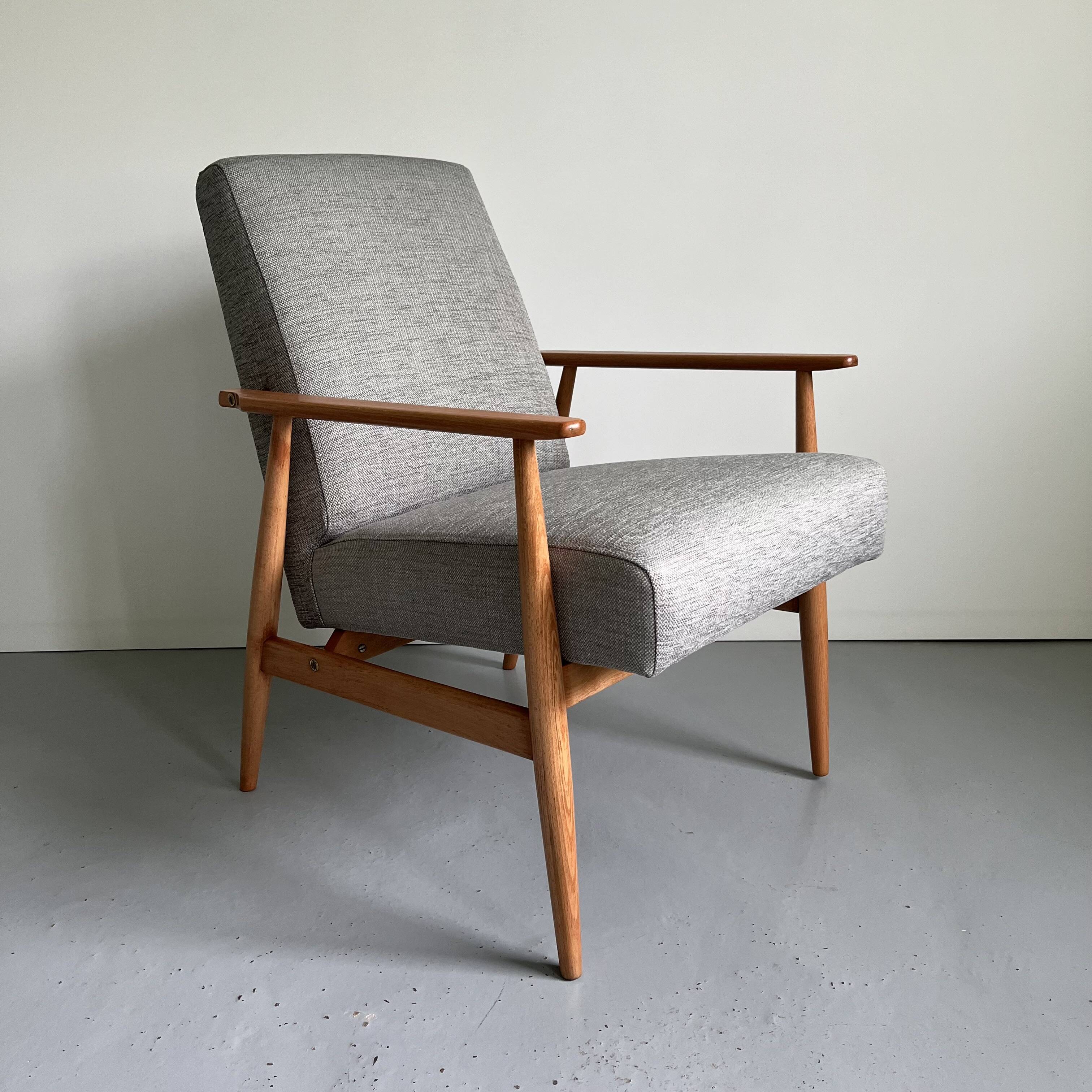 Gray fabric armchair type 300-190 by Polish designer H. Lis, 1960s