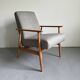 Gray fabric armchair type 300-190 by Polish designer H. Lis, 1960s