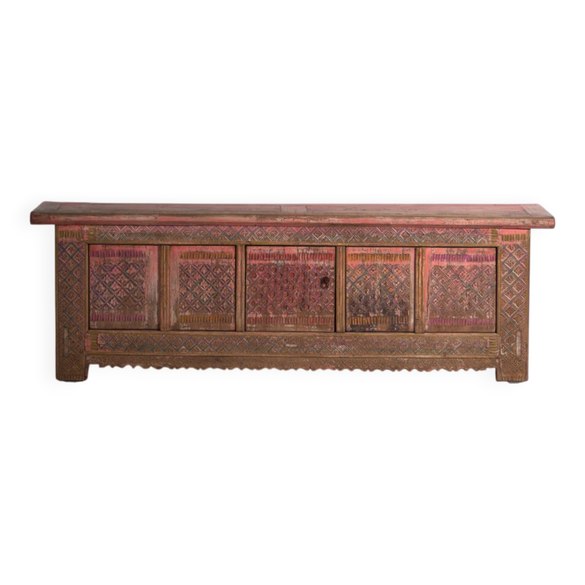 Buffet ancien bas sculpté en bois de sapin – Chine, vers 1930