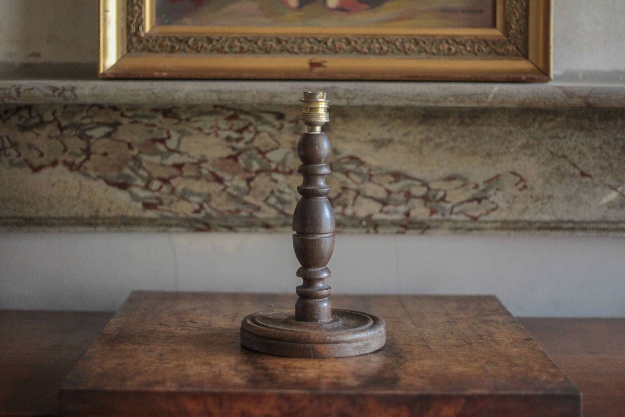 Wooden lamp, vintage turned wood lamp base, table lamp, living room lamp