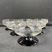 6 coupes à champagne ½ cristal guilloché pied coloré