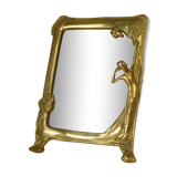 Art Nouveau brass bridge mirror 17 x 13